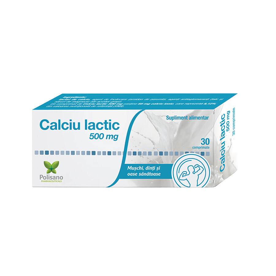 Calciu Lactic 500mg, 30 comprimate, Polisano