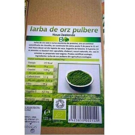 Iarbă de orz Bio pulbere Noua Zeelandă, 125 g, Managis