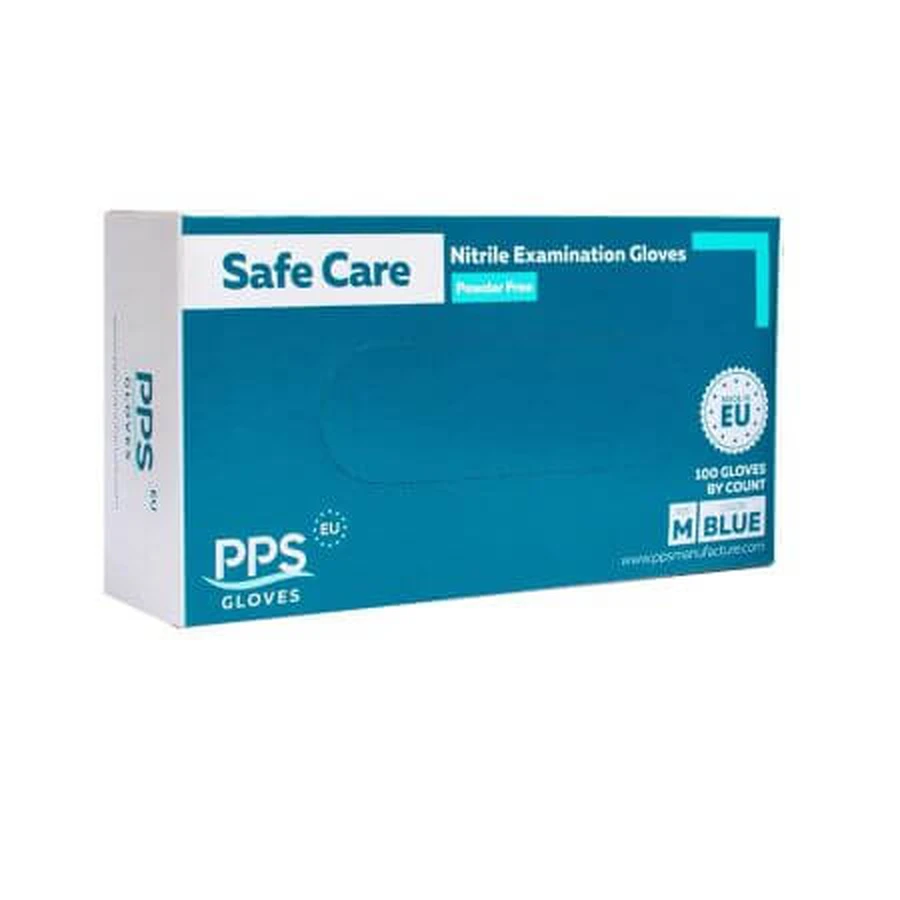 Safe Care PPS Guanti in nitrile blu taglia M, 100 pezzi, PPS Guanti