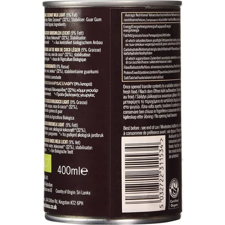 Kokosmelk Light Bio, 400 ml, Biona