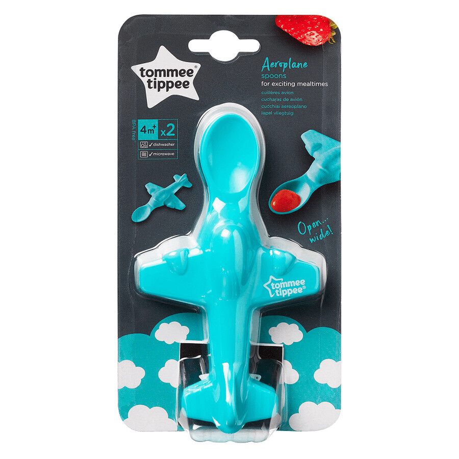 Lingurițe in formă de Avion, 2 buc, 4 luni+, Light Blue, TT01001, Tommee Tippee