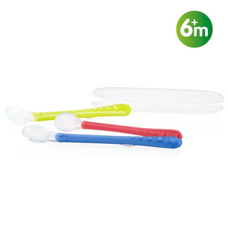 Flexible silicone spoon with long tail and box, 6 months+, Nuby