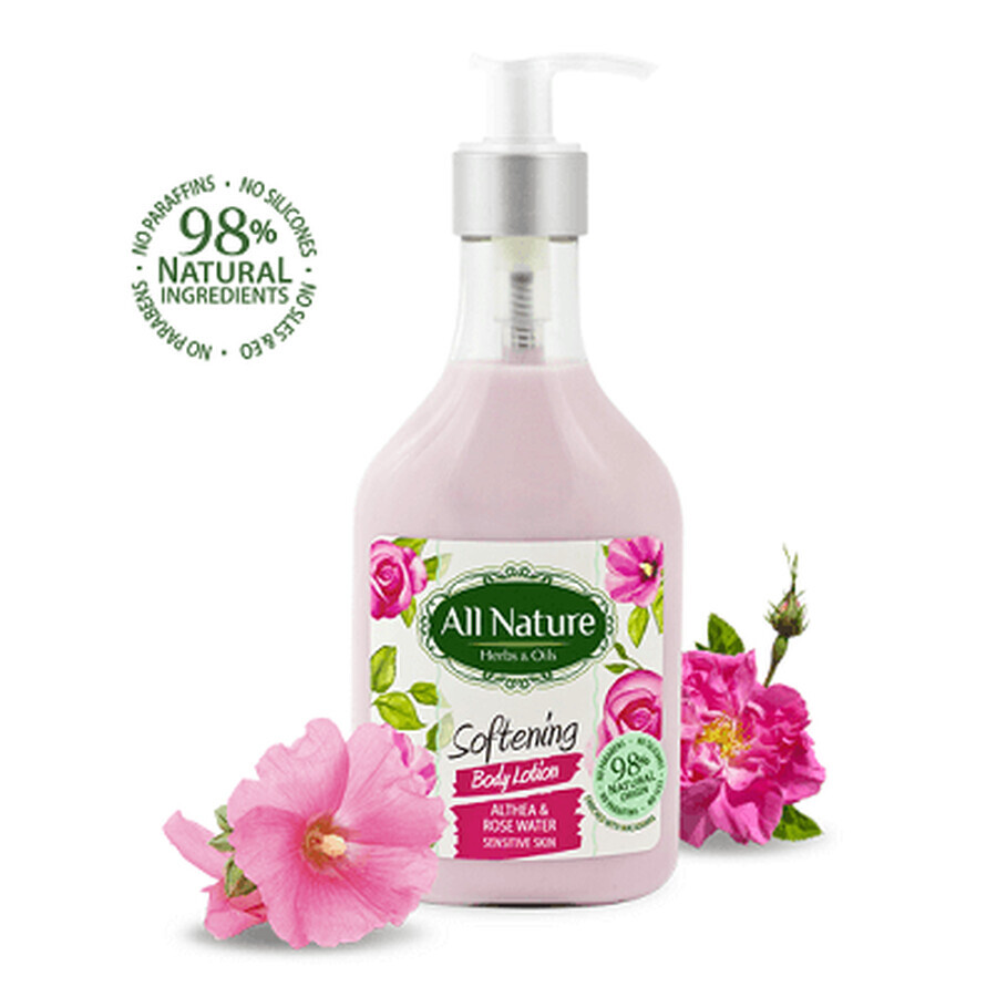 Loțiune de corp pentru catifelare cu apă de trandafiri și Althea, 260 ml, All Nature