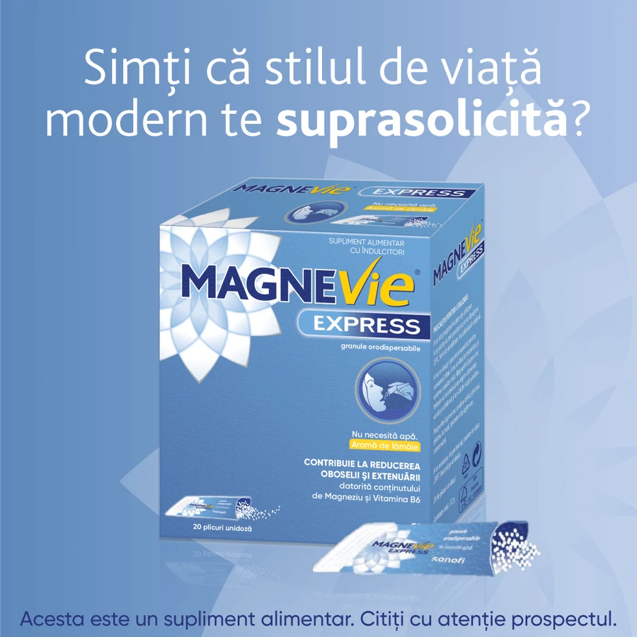 MagneVie Express, 150 mg magnesium + 0.7mg vitamin B6, extra energy, waterless administration, 2x20 sachets