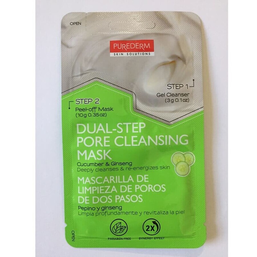 Mască peel-off curățare și reenergizare în 2 pași, Castravete și Ginseng, 3g+10g, Purederm