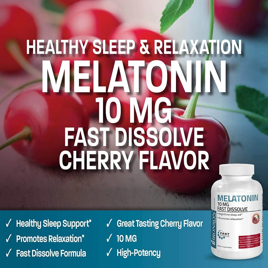Melatonina 10 mg sabor Cereza, 100 comprimidos, Laboratorios Bronson