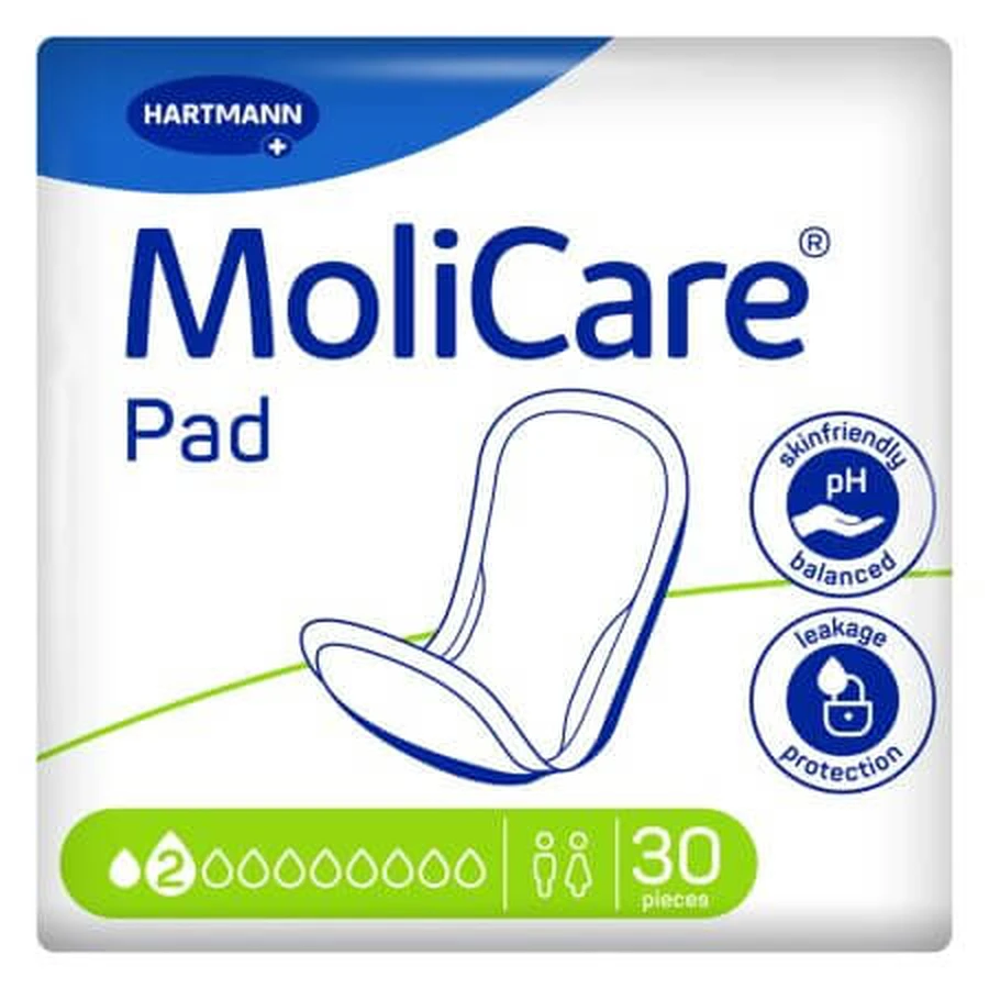 Saugfähige Inkontinenzeinlagen 2 Tropfen Molicare Pad, 30 Stück, Hartmann