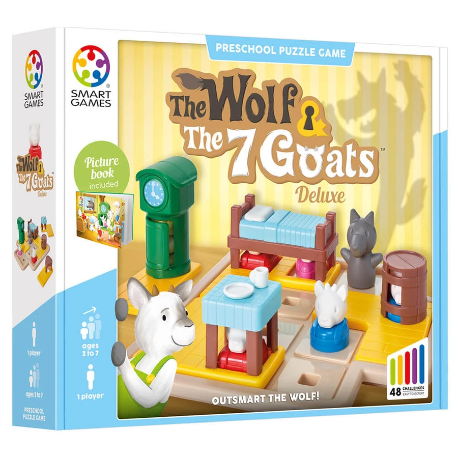 Logic game with 48 challenges The Wolf & The 7 Goats, 3 years+, Smart Games