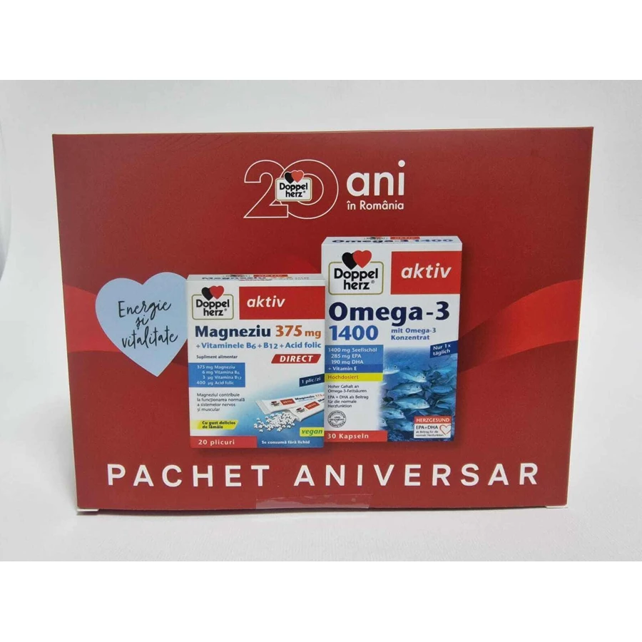 Doppelherz Aktiv Omega 3 1400 +Magnesium Direct 375mg+Vit. B6+B12+Folic Acid 20th Anniversary Package