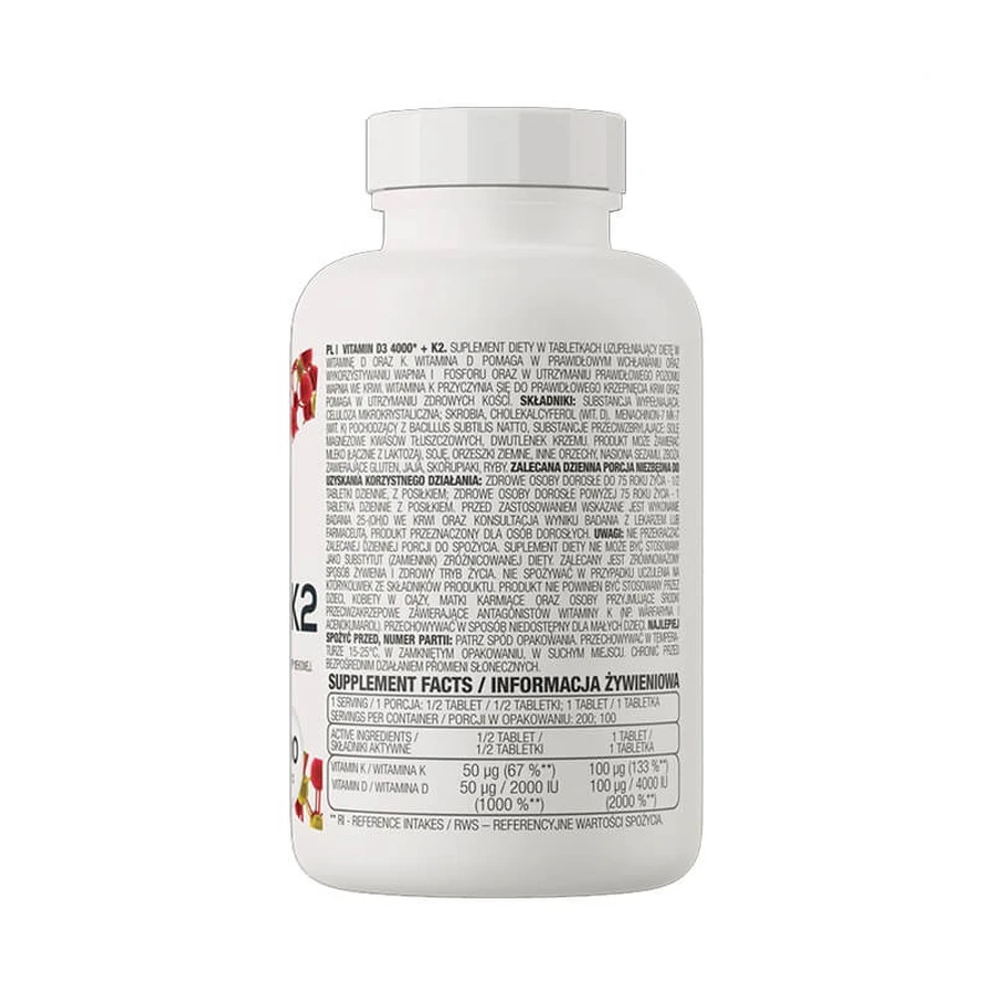 Vitamin D3 4000 IU şi Vitamina K2, 100 tablete, OstroVit   