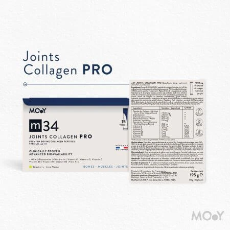 Colagen PRO bovin cu aroma de capsuni, lamaie si menta m34, 15 plicuri x 13 g, Molecules of Youth
