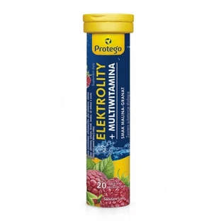 Protego Elektrolity + Multivitamine aromă de zmeură-granat, 20 comprimate efervescente