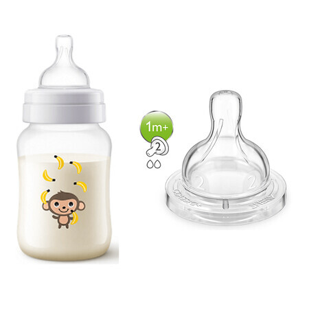 Oferta pachet Biberon PP Clasic+ Maimutica 260ml, SCF574/11 si Set tetine Clasic, debit lent, +1 lună, 2 buc, SCF632/27, Philips Avent