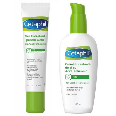 Ofertă Pachet Cetaphil Ser hidratant pentru ochi cu Acid Hialuronic, 14 ml + Cremă hidratantă de zi cu Acid Hialuronic, 88 ml, Galderma