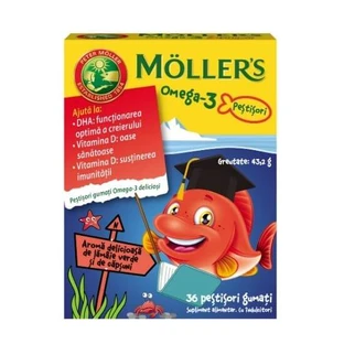 Omega-3 fish with lime and strawberry flavour, 36 jellies, Möller's