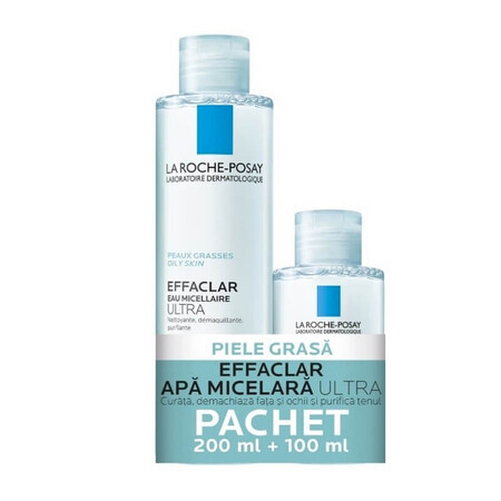 Pachet apă micelară Effaclar ultra, 200+100 ml, La Roche Posay