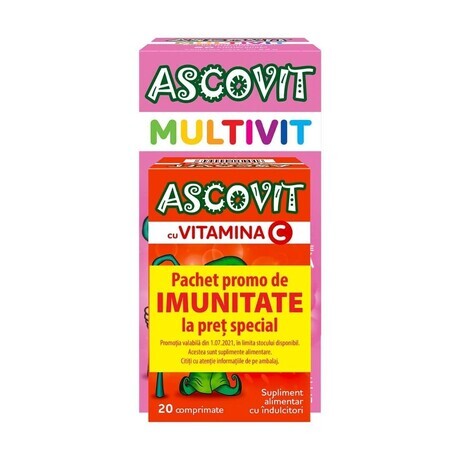 Pachet imunitate Ascovit multivit zmeura 60cp + Ascovit capsuni 20cp, Omega Pharma