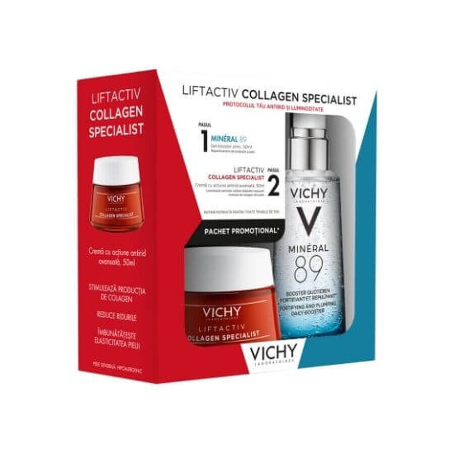 Pachet Liftactiv collagen specialist crema antirid de zi, 50ml + Gel booster mineral 89, 50ml, Vichy