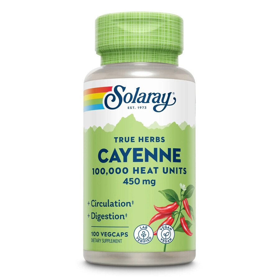 Cayenne chilli pepper 450 mg Solaray, 100 capsules, Secom