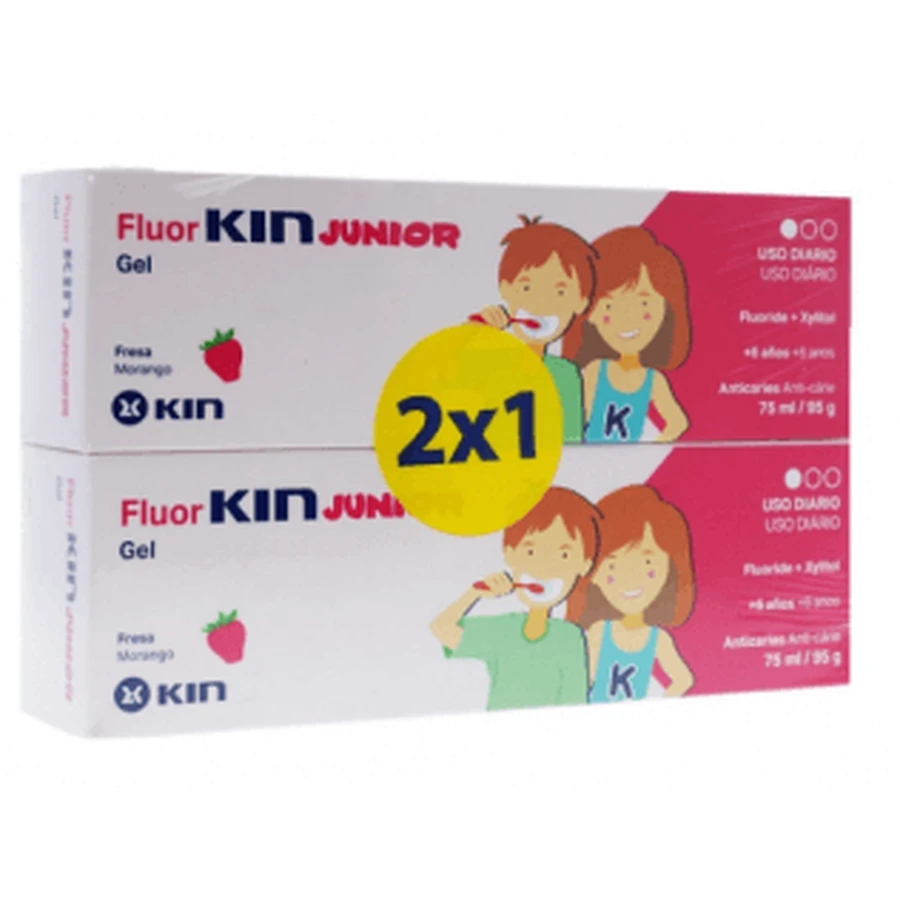 Fluor Kin DUPLO Junior Gel Aardbei, 2x75 ml