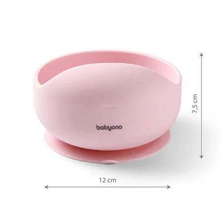 BabyOno, siliconen beker met zuignap, roze, vanaf 6 maanden, 1 st.