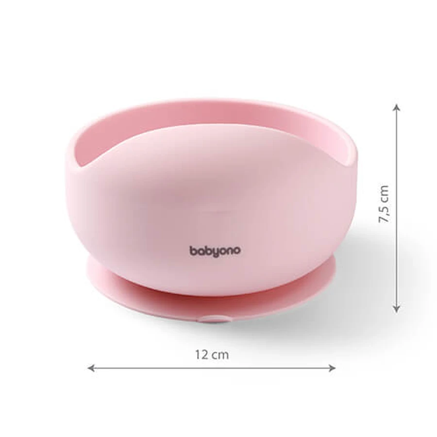 BabyOno, siliconen beker met zuignap, roze, vanaf 6 maanden, 1 st.