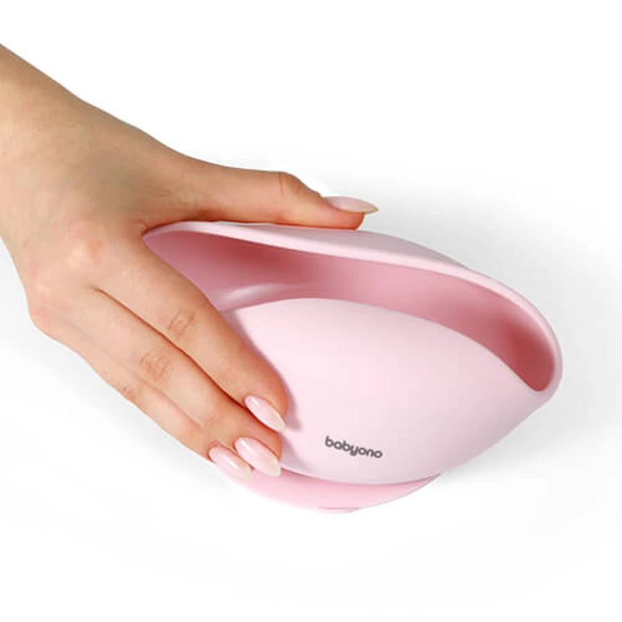 BabyOno, siliconen beker met zuignap, roze, vanaf 6 maanden, 1 st.