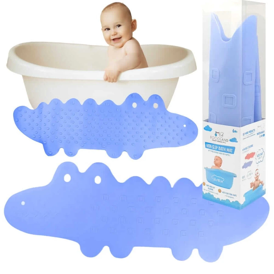 Bocioland, non-slip bath mat, blue crocodile, 1 piece
