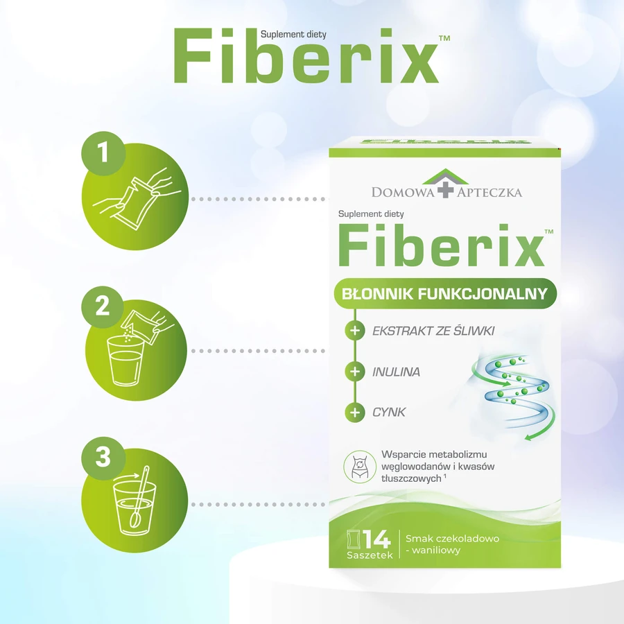 Fiberix, Schokoladen-Vanille-Geschmack, 14 Portionsbeutel