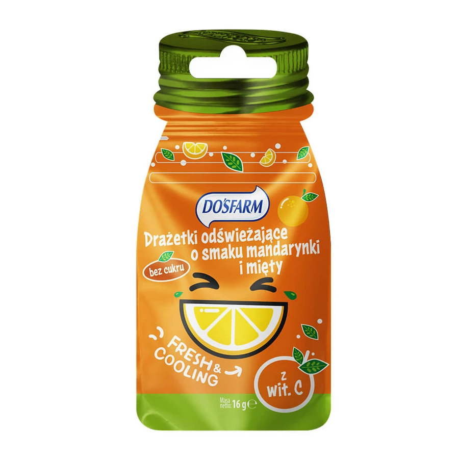 Dosfarm Erfrischende Dragees mit Vitamin C, Geschmack Mandarine und Minze, 16 g