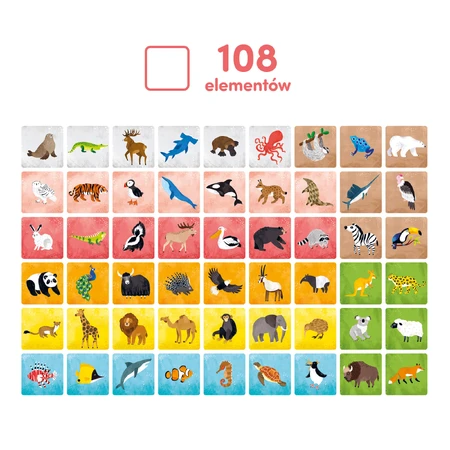 CzuCzu Gedächtnisspiel Tiere der Welt, Spiel für Kinder, ab 3 Jahre alt, 108 Elemente