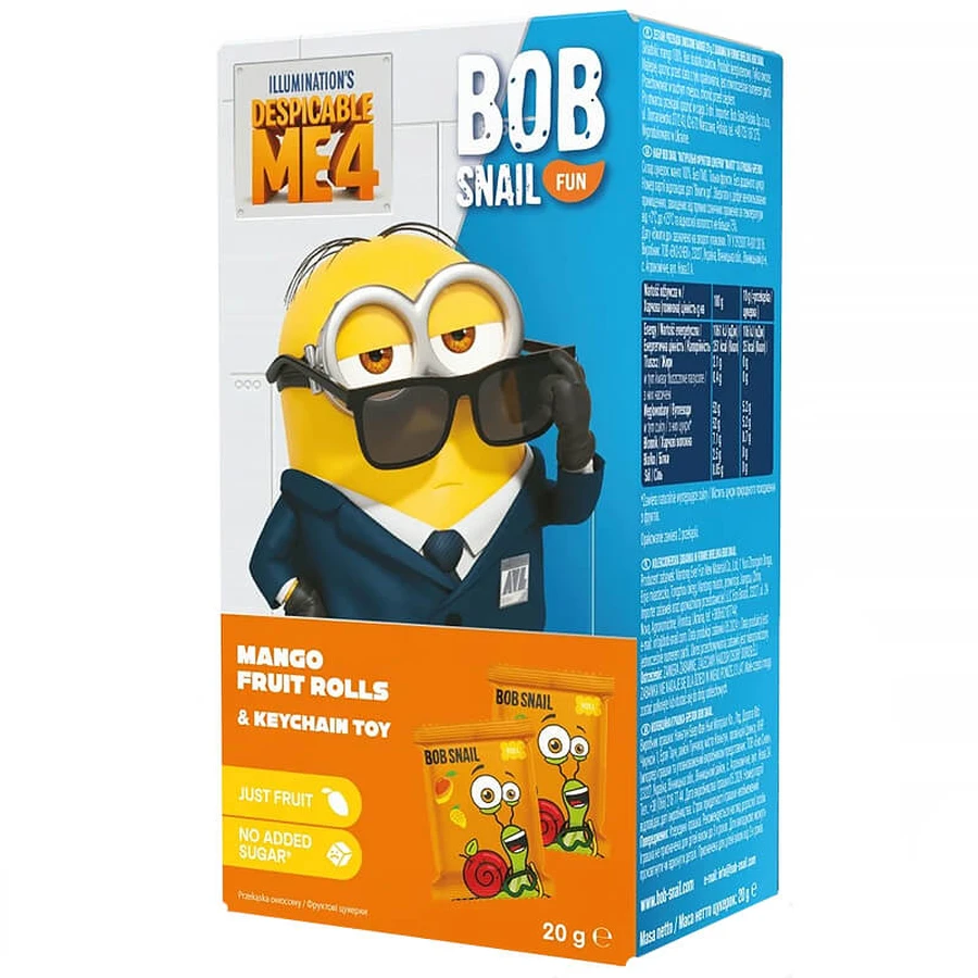 Bob Snail Fun set, snack alla frutta Roll, mango, 20 g + giocattolo, Minion