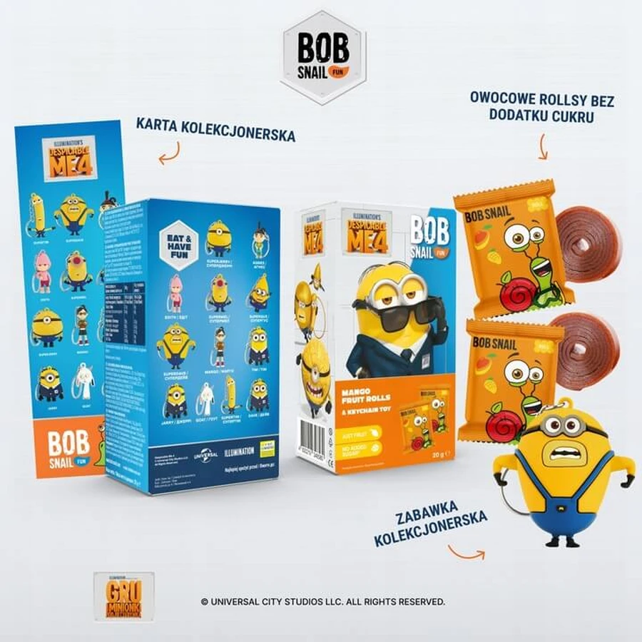 Bob Snail Fun set, snack alla frutta Roll, mango, 20 g + giocattolo, Minion