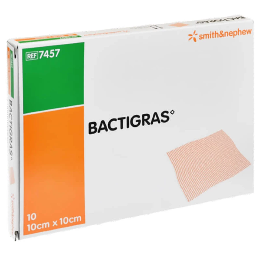 Bactigras, opatrunek parafinowy, jałowy, 10 cm x 10 cm, 10 sztuk: ceny i cechy