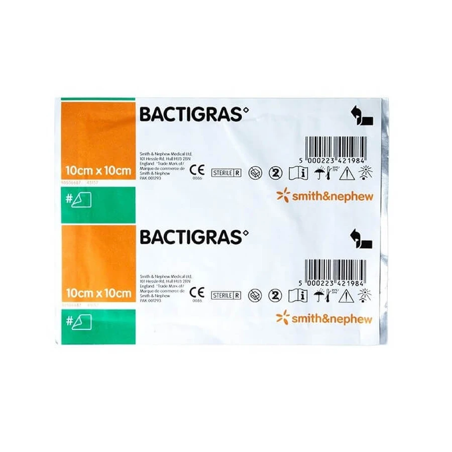 Bactigras, opatrunek parafinowy, jałowy, 10 cm x 10 cm, 10 sztuk: ceny i cechy