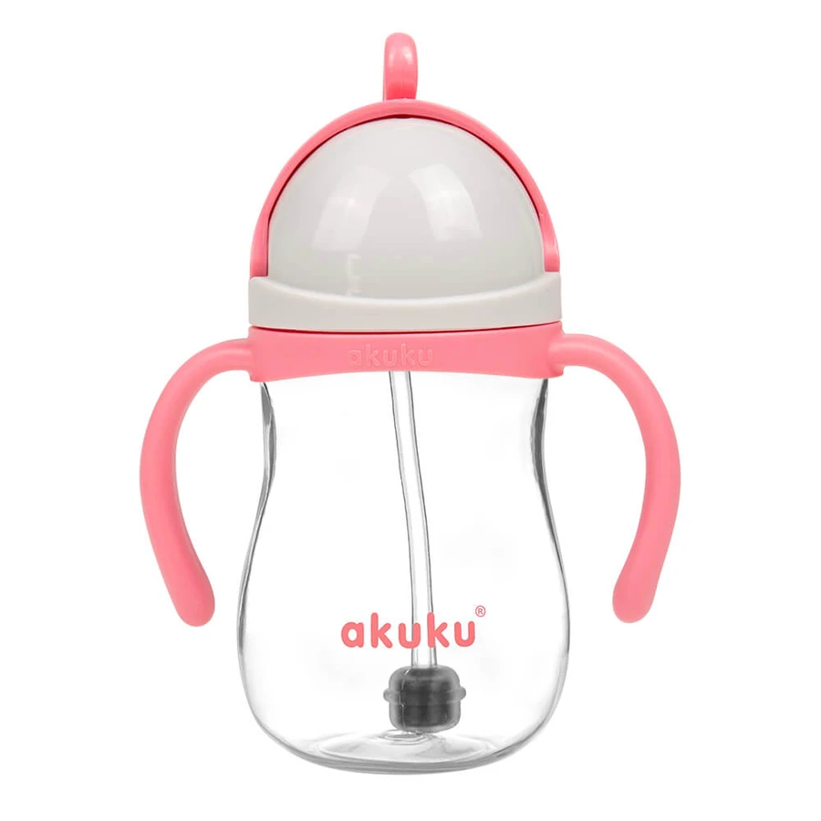 Acuk, straw bottle with weight, pink, 280 ml