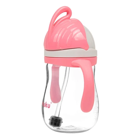 Acuk, straw bottle with weight, pink, 280 ml