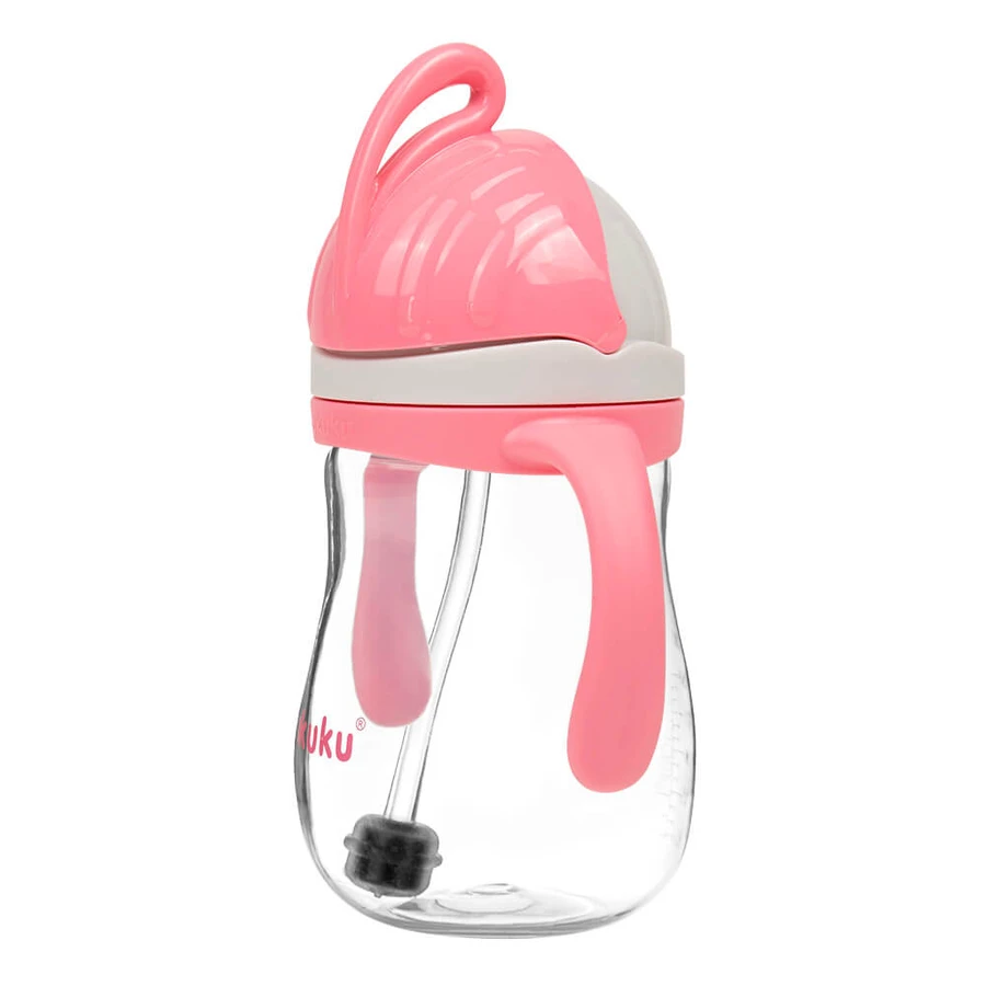 Acuk, straw bottle with weight, pink, 280 ml