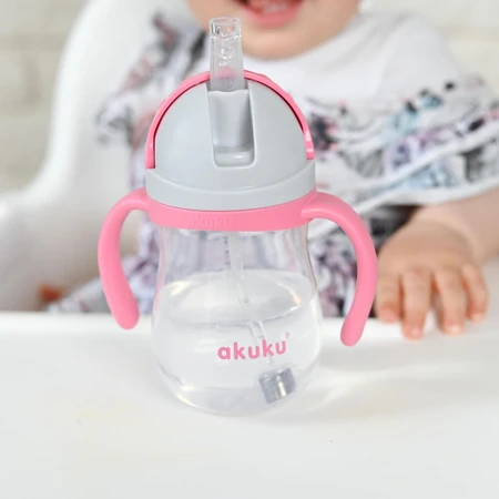 Acuk, straw bottle with weight, pink, 280 ml