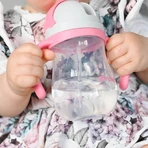 Acuk, straw bottle with weight, pink, 280 ml