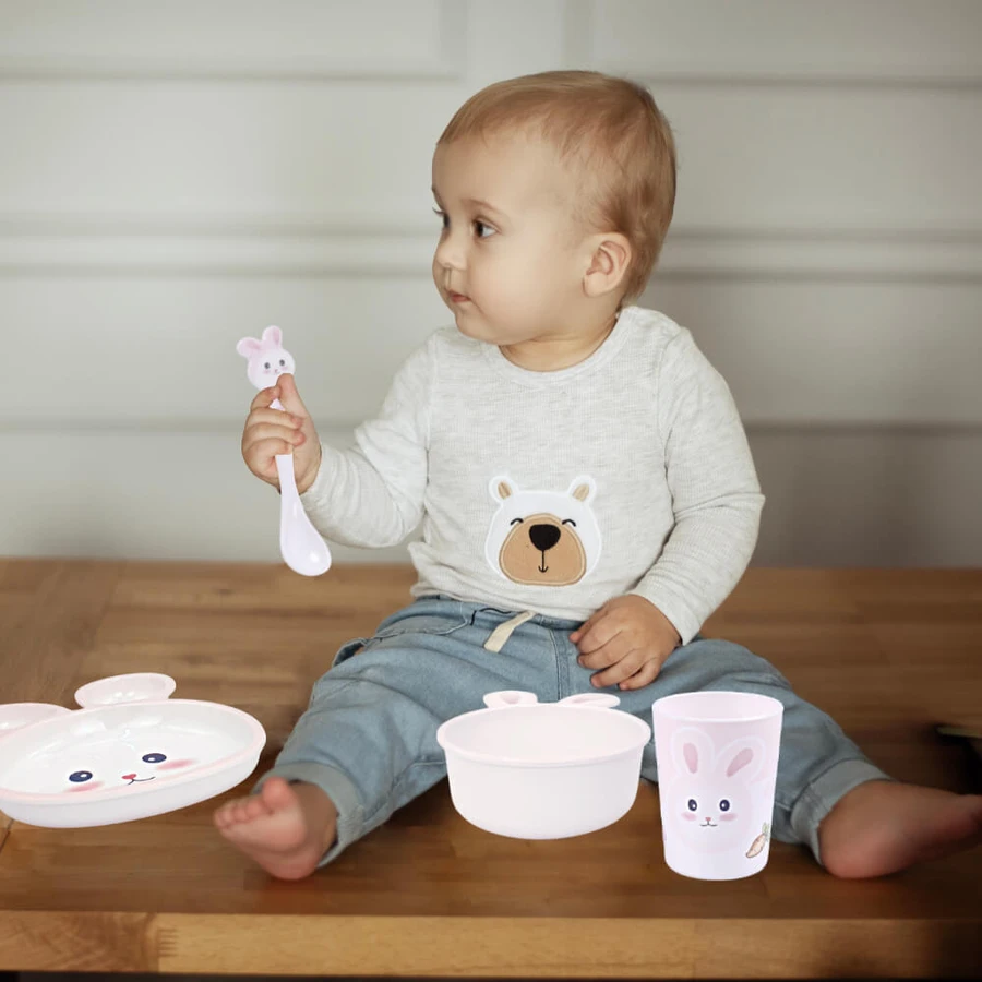 Bocioland, set of melamine baby dishes, rabbit, 5 items