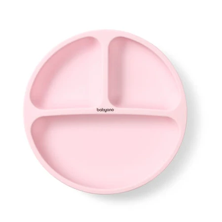BabyOno, silicone plate with suction cup, pink, from 6 months, 1 piece.
