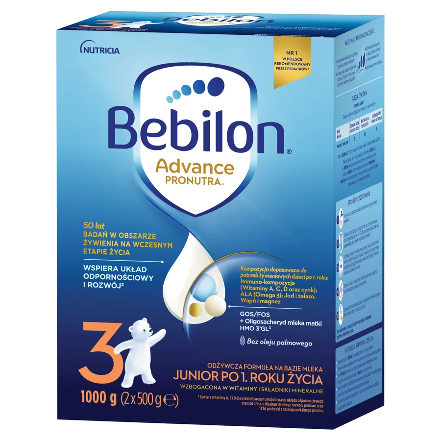Set Bebilon Advance Pronutra 3 Junior, préparation nutritive à base de lait, après 1 an, 2 x 1000 g