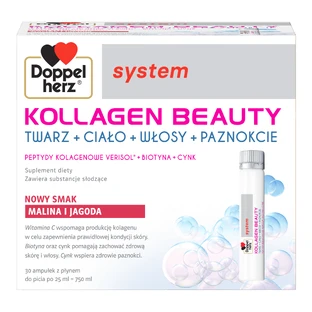 Doppelherz System Kollagen Beauty, frambozen- en bosbessensmaak, 25 ml x 30 ampullen VERWIJDERDE VERPAKKING