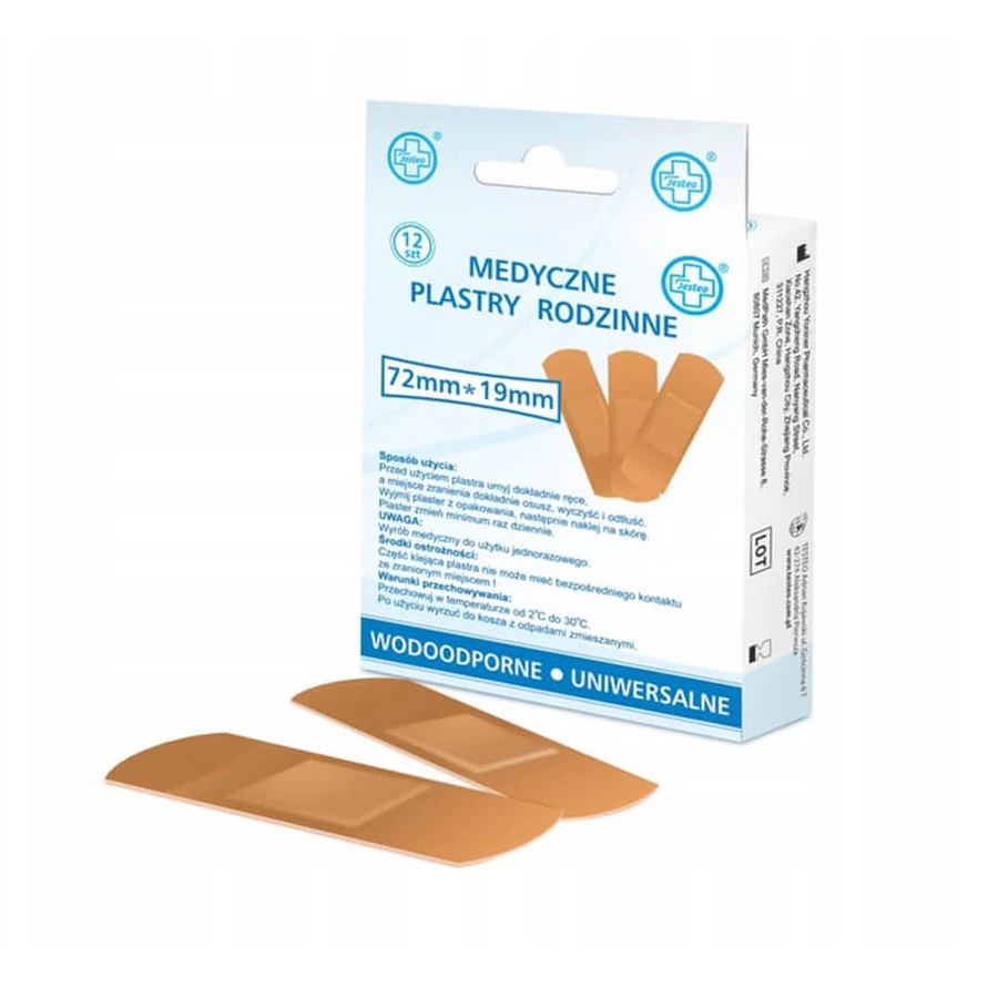Testeo, waterdichte pleisters met verband, vleeskleurig, 19 mm x 72 mm, 12 stuks