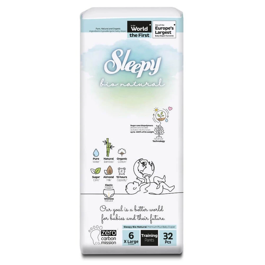 Scutece chilotel X Large, Nr. 6, 15-25 kg, 32 buc, Sleepy Bio Natural