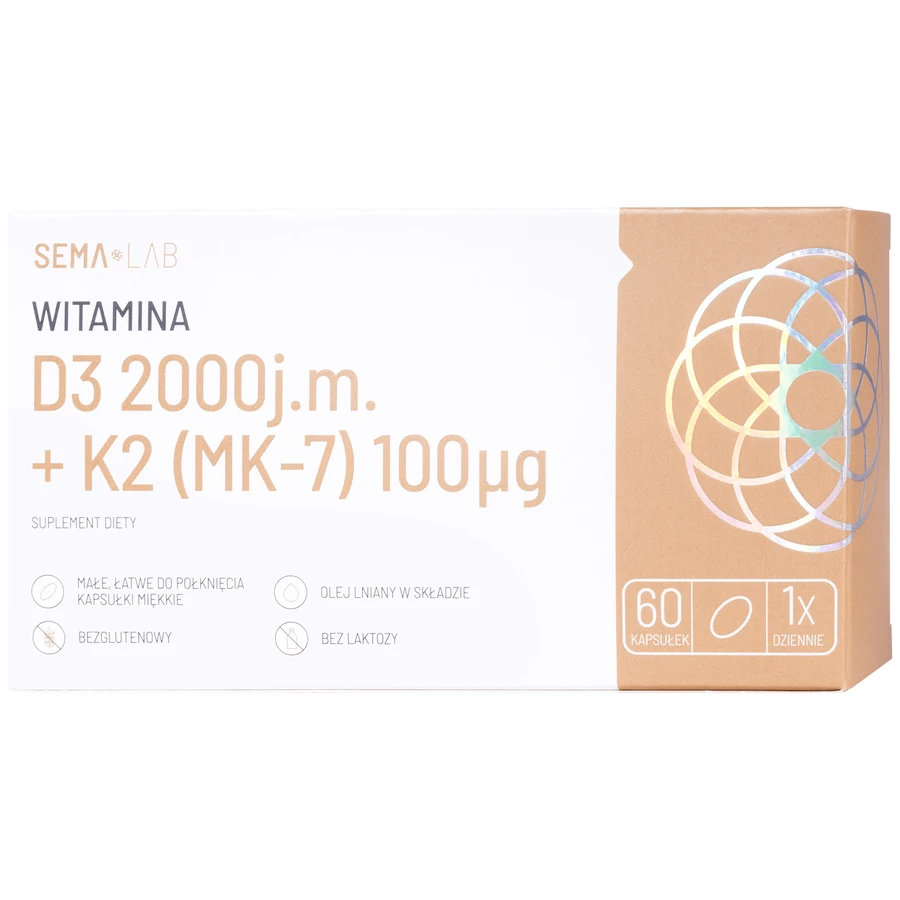 SEMA Lab Vitamina D3 2000 UI + K2 (MK-7) 100 µg, 60 cápsulas blandas