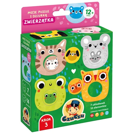 CzuCzu Zwierzątka, puzzle z dziurką dla dzieci, od 12 miesięcy, 14 elementów: ceny i cechy