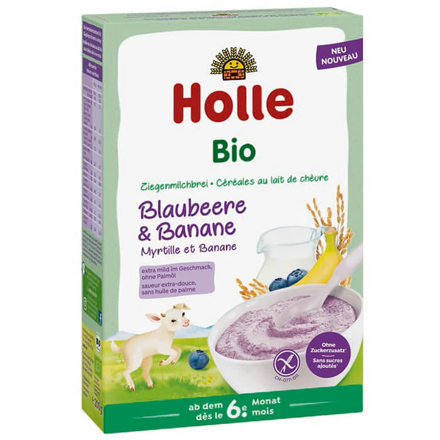 Holle Bio rice porridge, blueberry and banana with goat's milk, gluten-free, from 6 months, 200 g