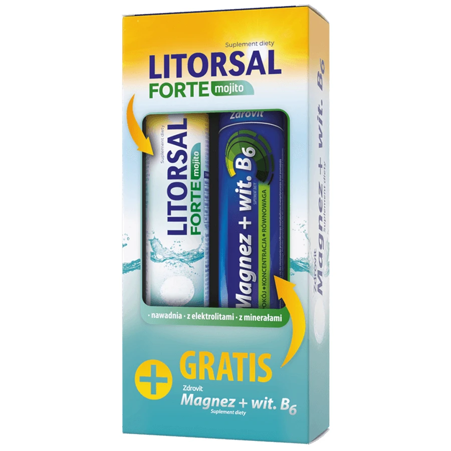 Zdrovit Litorsal Forte, Mojito-Geschmack, 24 Brausetabletten + Magnesium mit Vitamin B6, Zitronengeschmack, 24 Brausetabletten